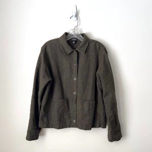Eileen Fisher Green Linen Chore Jacket